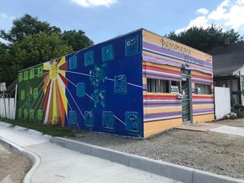 building with Mural