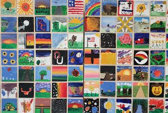 A patchwork of colorful illustrations that describe what "rural" means to people in Greensburg
