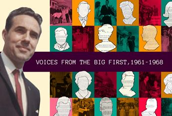 Image of Bob Dole to the right with the text "Voices from the Big First, 1961 - 1968"