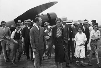 Amelia Earhart  at an airfield in 1935