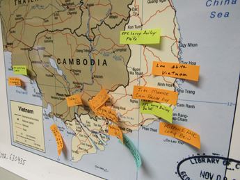 map of Vietnam with Post-It Notes on it