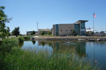 The retention pond at Greensburg Hospital dominates the landscape surrounding the hospital.