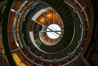 The view, looking upward, from the bottom of the Big Well in Greensburg, Kansas.