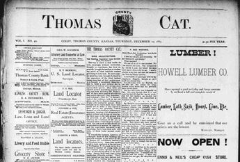 Front page of the Thomas County Cat from December 1885